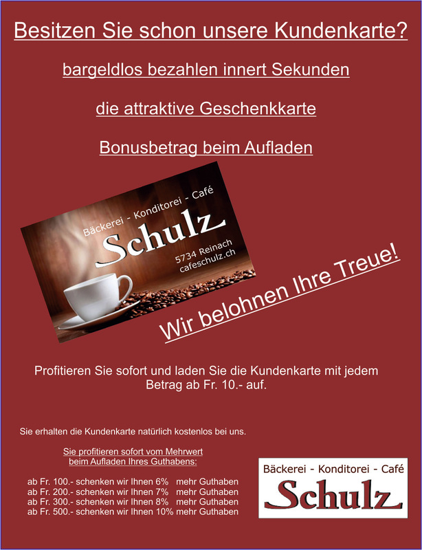 Infoplakat zur Schulz Cash Card – Kundenkarte mit Bonusguthaben